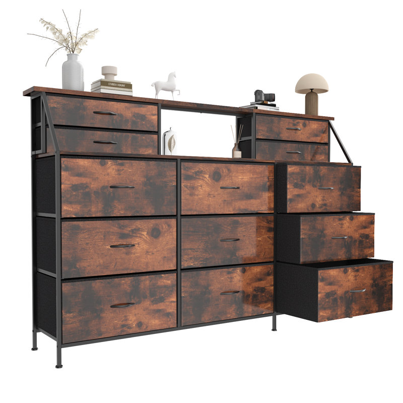 70" Bedroom Dresser With 13 Large Drawers, Brown
