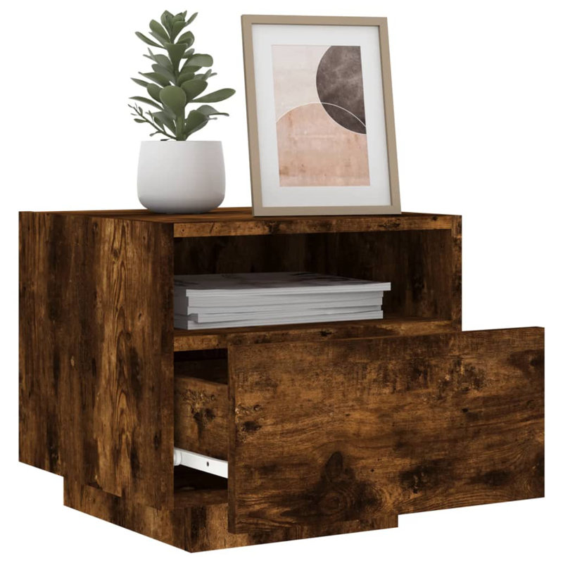 Brayli 39cm W Bedside Table, Smoked Oak, Individual