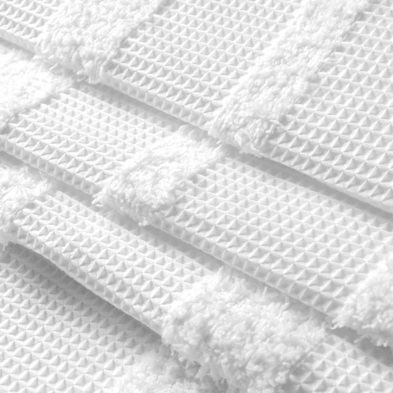 Rideau de douche texturé à rayures gaufrées Spa avec crochets inclus, Blanc
