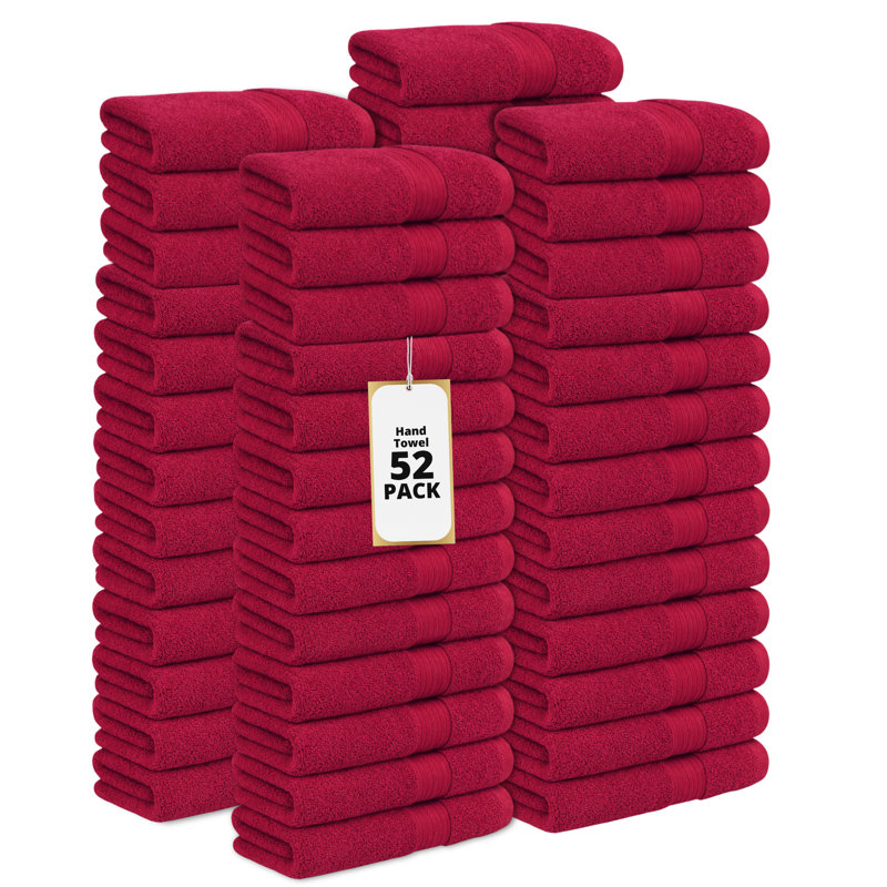 Serviette 100% coton 600 g / m² 18 x 28 po, Rouge, Hand Towels- 52 Pack