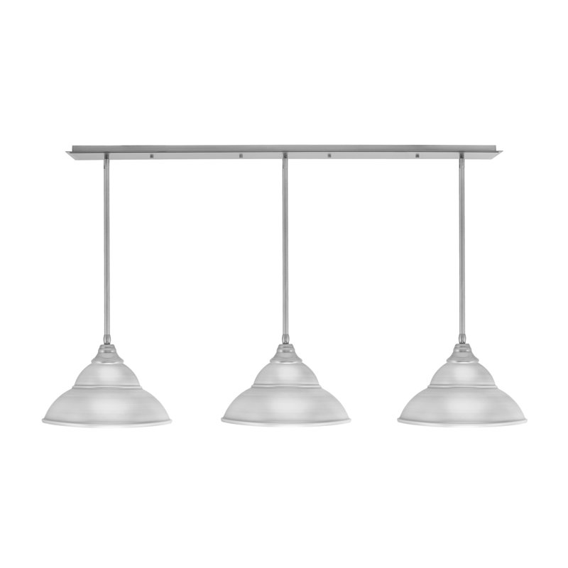 Luminaire suspendu linéaire à 3 lumières suspendu au fini nickel brossé avec abat-jour en métal à double bulles de 13 po