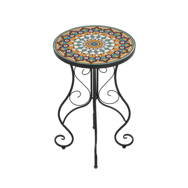 Round Ceramic Side Table with Weather-Resistant Dual-Use Design