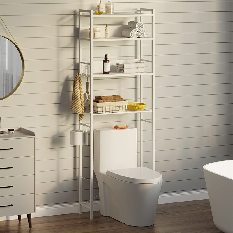 Calirose 23.6" W x 68 "H x 9.4" D Over The Toilet Storage with 4-tier shelf & 4 hooks, White