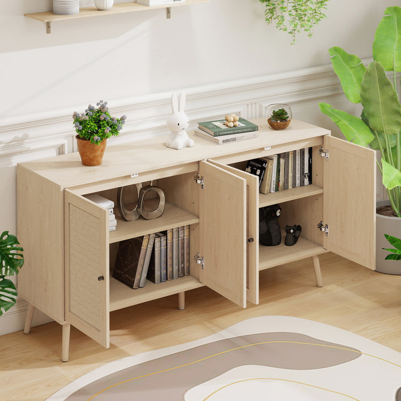 Buffet 59 po avec 4 portes tissées et tablettes réglables pour la salle à manger, le vestibule et le salon