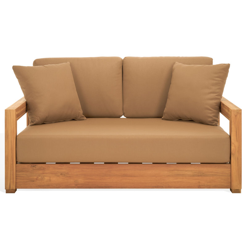 Montford Teak Loveseat with Cushions, Brown