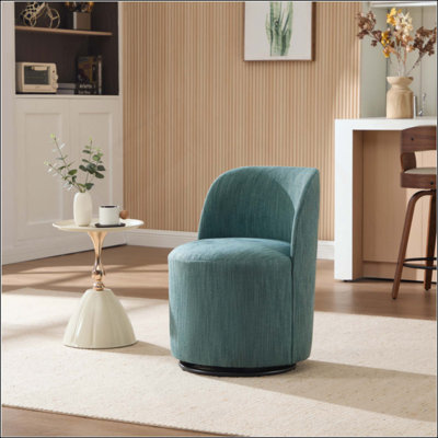Ensemble de 1 fauteuil demi-tonneau de cuisine et de salle à manger rembourré, chaise de salle à manger ronde moderne en lin de style Mid-Century, fauteuil d'appoint pour meuble-lavabo d'appoint à 360 degrés pivotant et confortable pour le salon de la chambre à coucher