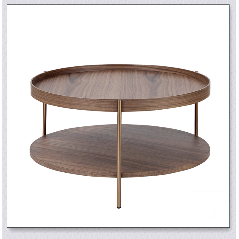 2-Piece Modern 2 tier Round Coffee Table Set for Living Room,Easy Assembly Nesting Coffee Tables, Walnut