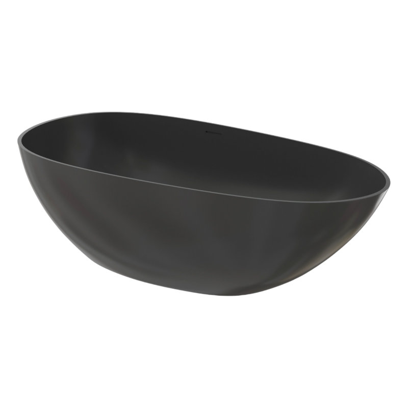 67" x 33.5" Matte Solid Surface Stone Resin Freestanding Soaking Bathtub, Matte Black