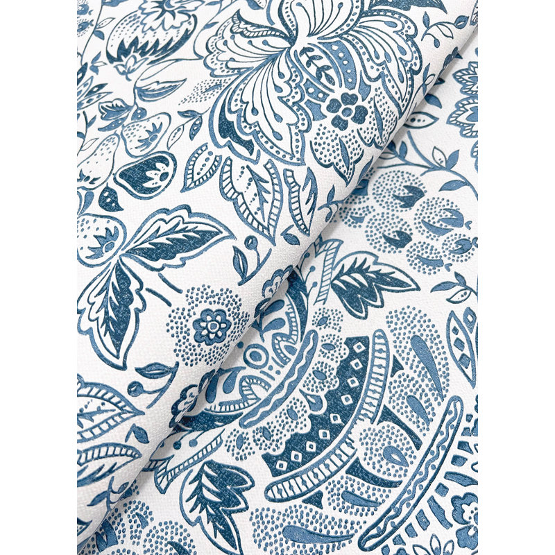 Blanche Dark Green Floral Damask Wallpaper, Blue