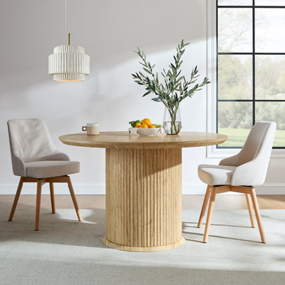 47" Fluted Round Dining Table For 6 With Thickened Edge & Cylindrical Base