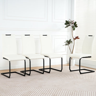 Of 4 Modern White Pu Upholstered Dining Chairs - Black Metal Legs Ergonomic, Waterproof And Create A Luxurious Inviting Environment Chair Upholstered, Waterproof, Add Elegant Touch To Your Room