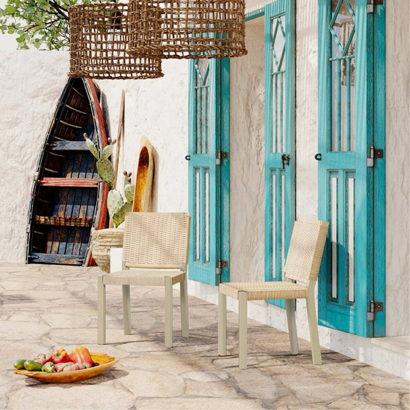 Ensemble de 2 chaises modernes en noyer, en bois massif et pour utilisation intérieure / extérieure, Doré