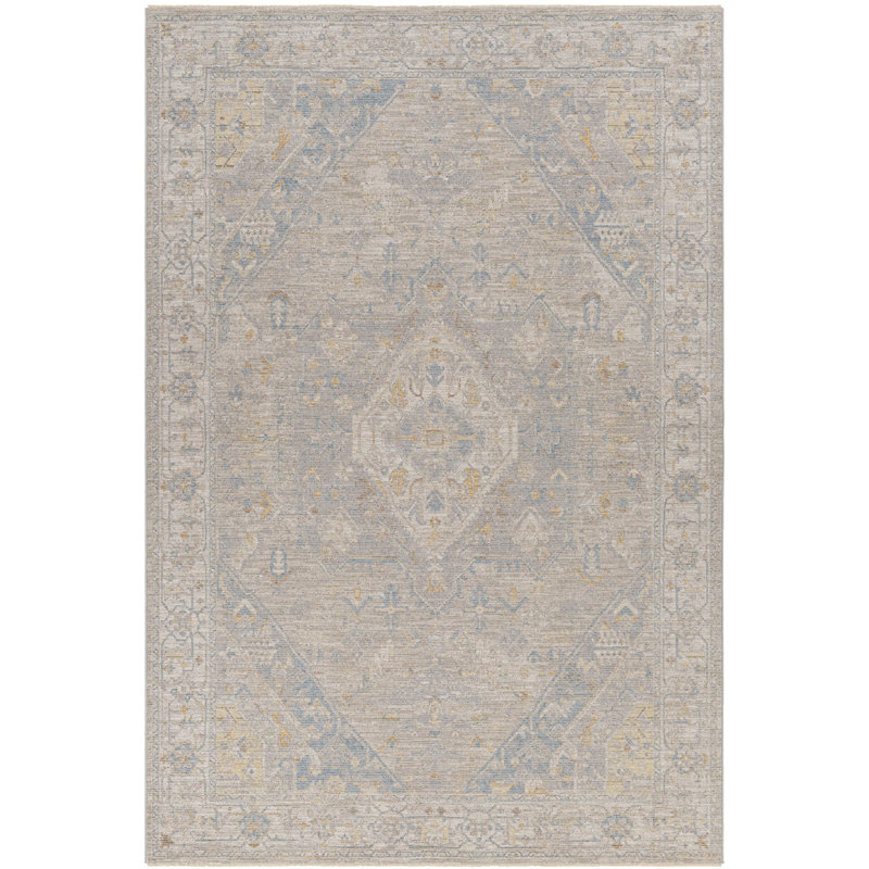 Don Oriental Machine Woven Polyester Area Rug in Gray/Beige/Gold, Rectangle 10' x 14'