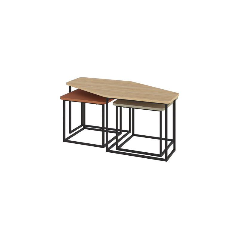Bukurie Frame Nesting Coffee Table Set, Sapphire Oak/Cinnamon/Ash Green