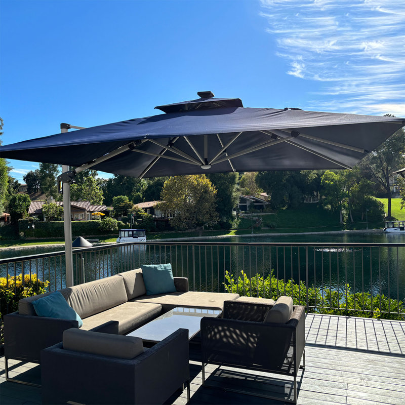 Sadi 3.7m Square Cantilever Parasol With Base, Navy Blue