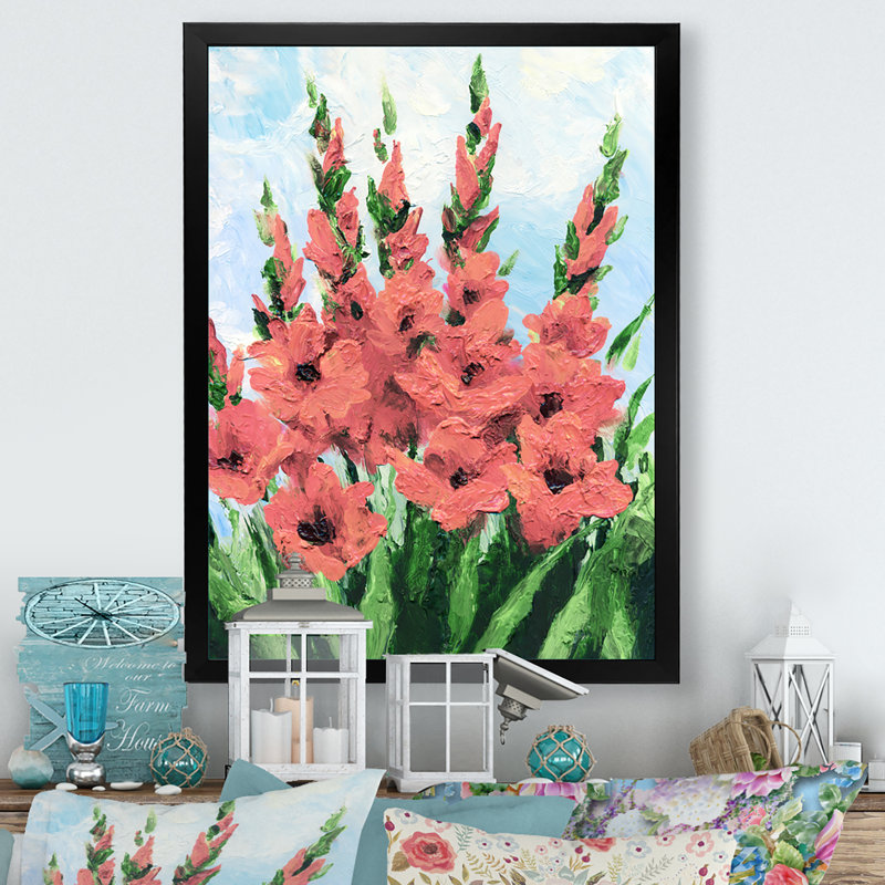 Botanique pastel fleurs roses - peinture, Cadre photo noir, H 20 po x l 12 po