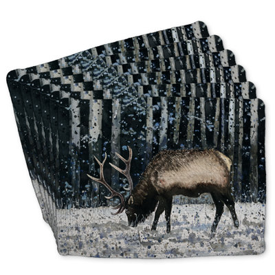 Braided Polyester Placemats Set of 6 - Caribou Winter Forest