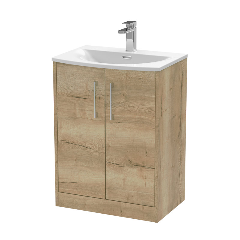 Juno 610mm Single Bathroom Vanity with Integrated Vitreous China Basin, Autumn Oak