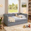 Lit de jour avec lit gigogne, canapé-lit simple, aucun sommier nécessaire, port USB, forme de vague adorable, tissu en lin-1996222711-1988595953