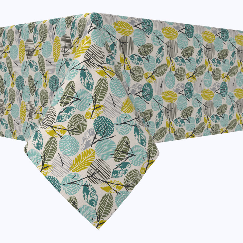 Hand Drawn Abstract Leaves Cotton Tablecloths Floral, 84" x 60"