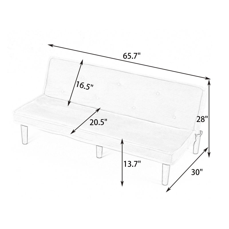 65" Armless Convertible Sofa, Green