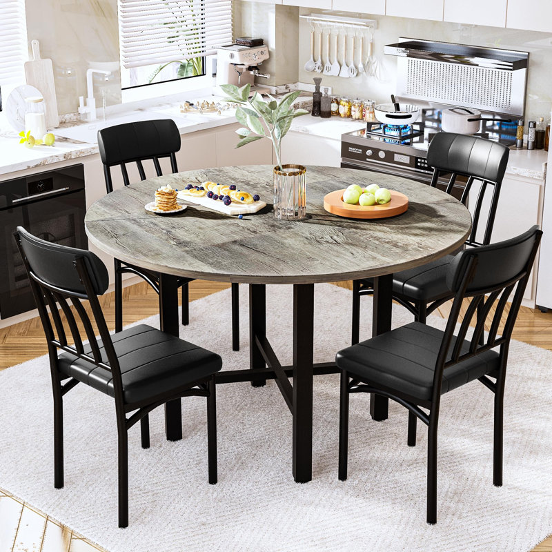 Ensemble de table et de chaises rondes en faux marbre pour 4 personnes - Conception compacte, chaises pouvant supporter jusqu'à 159 kg et montage facile (cuisine moderne et petits espaces)