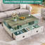 Table basse Farmhouse à DEL avec tiroirs de rangement et éclairage multicolore, table de cocktail industrielle en bois avec tablette ouverte pour le salon