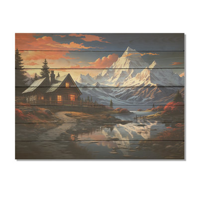 European Winter Cottage Retreat - Winter Landscape On Wood Print