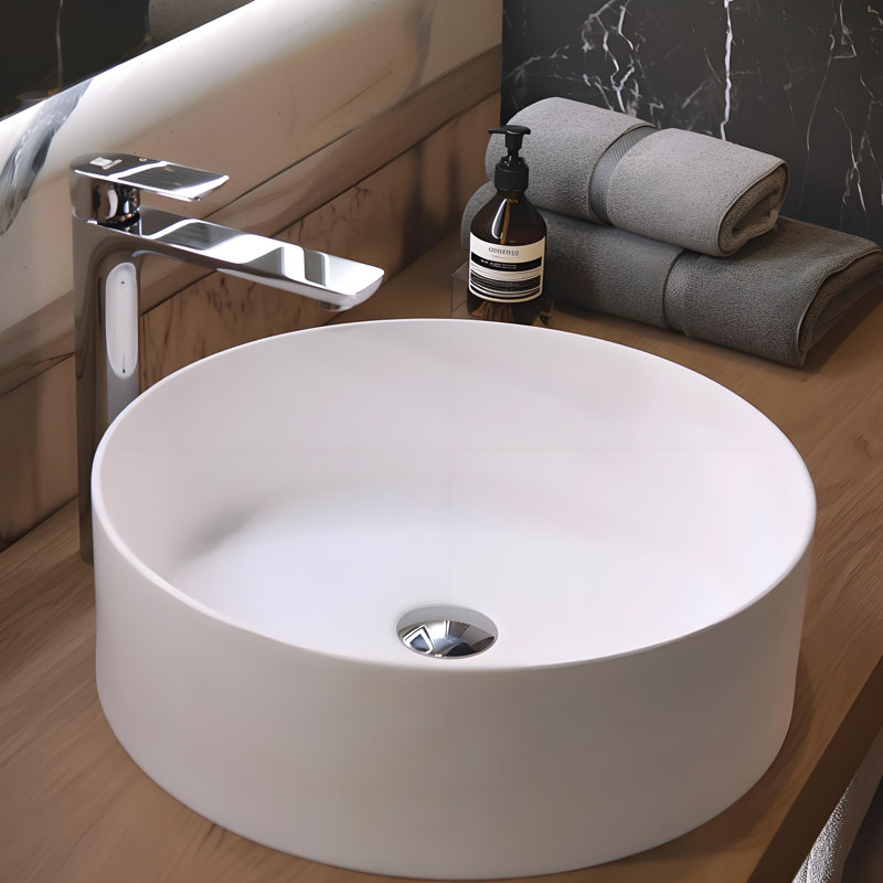 Pensen 17.7" Circular/Round White Stone Resin Vessel Bathroom Sink