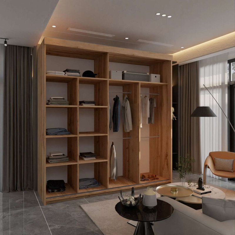Modern Double Sliding Door Wardrobe in Votan 203cm
