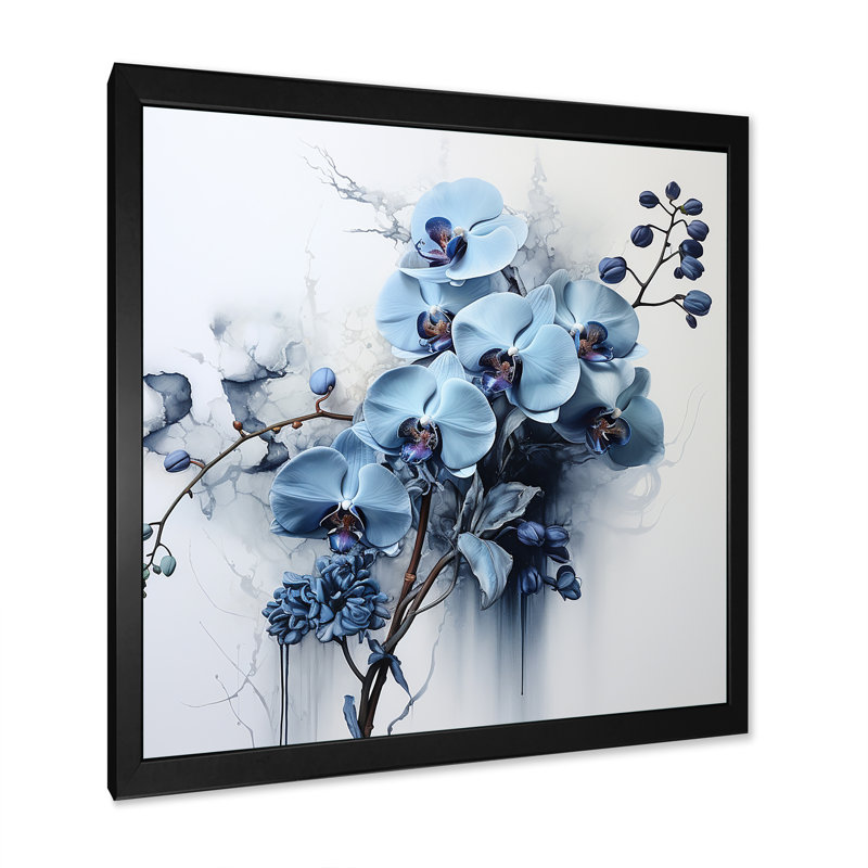 «Blue Orchid Blossoms In Delicate Abstraction», reproduction sur toile, H 24 po x l 24 po x P 1 po, Cadre simple noir