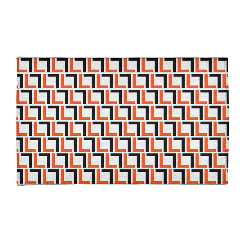 Tapis rond à motif géométrique orange / noir, Rectangle 3 pi x 5 pi