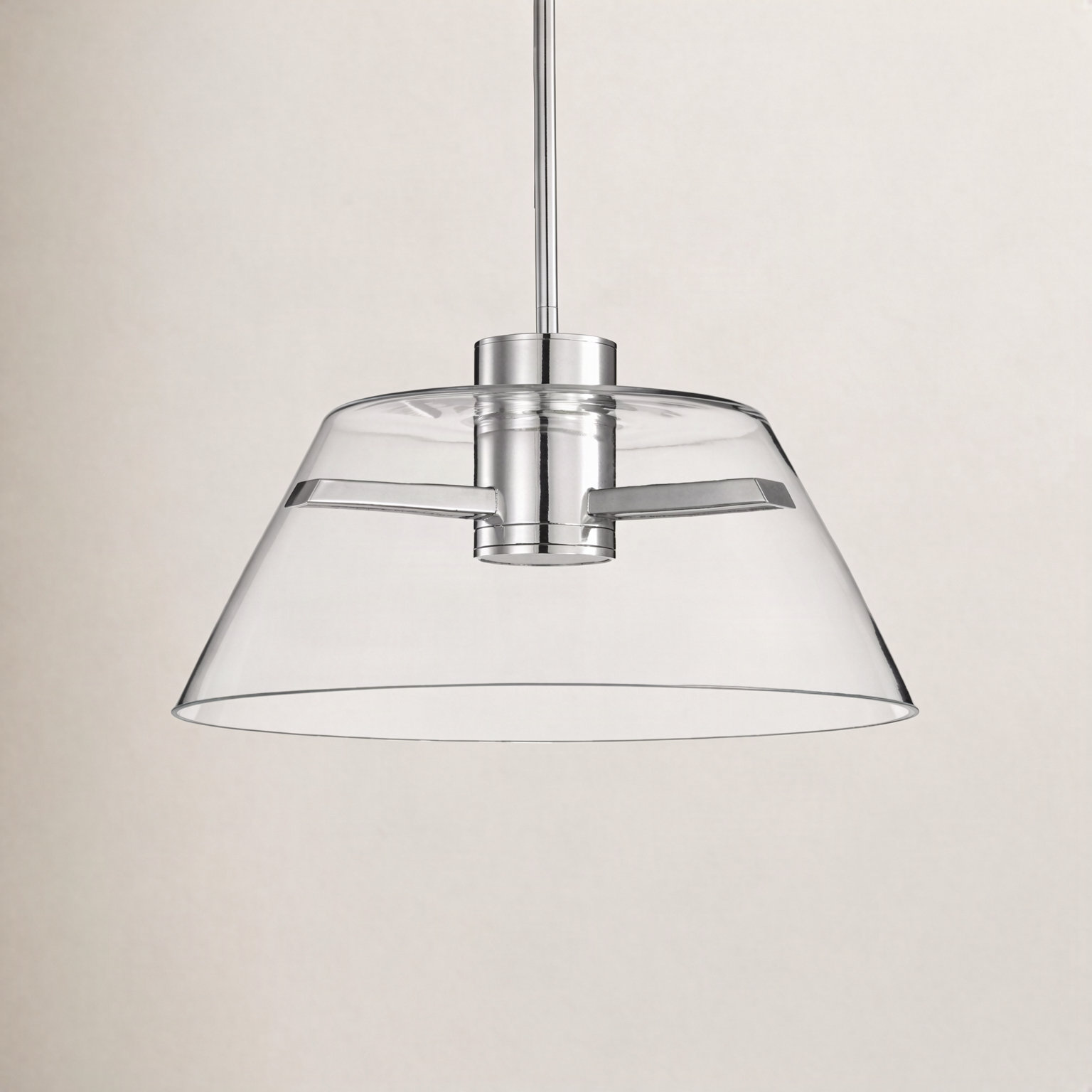 Sinclair Dimmable Glass Single Light Pendant, Polished Nickel, 46.51" H x 17" W x 17" D