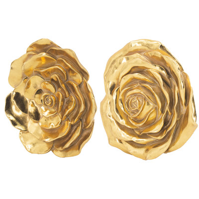 Two Intriguing Gold Rose - Intricate Detail, Decorate Living Area Of 2 Decorations Fine Petal Details, Beautify Your Home
