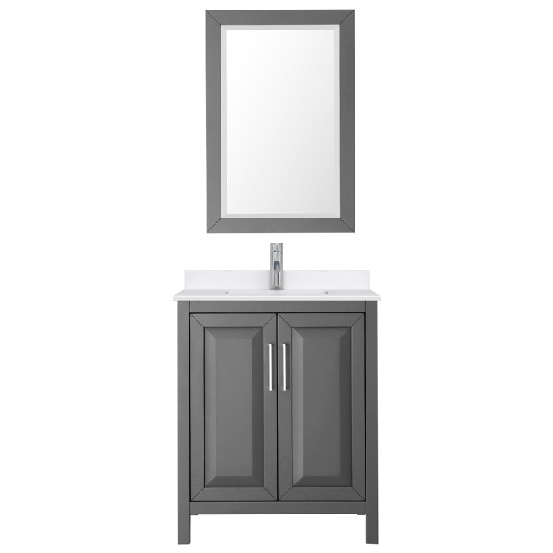 Daria 30 in. with Mirror Vanity, White Quartz, Gray, Polished Chrome
