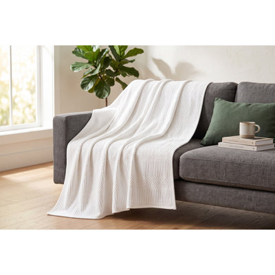 Jeté en tricot doux en jacquard doux, 48 x 60 pouces, blanc cassé - douillet et décoratif tissé pour canapé, canapé ou décor de lit