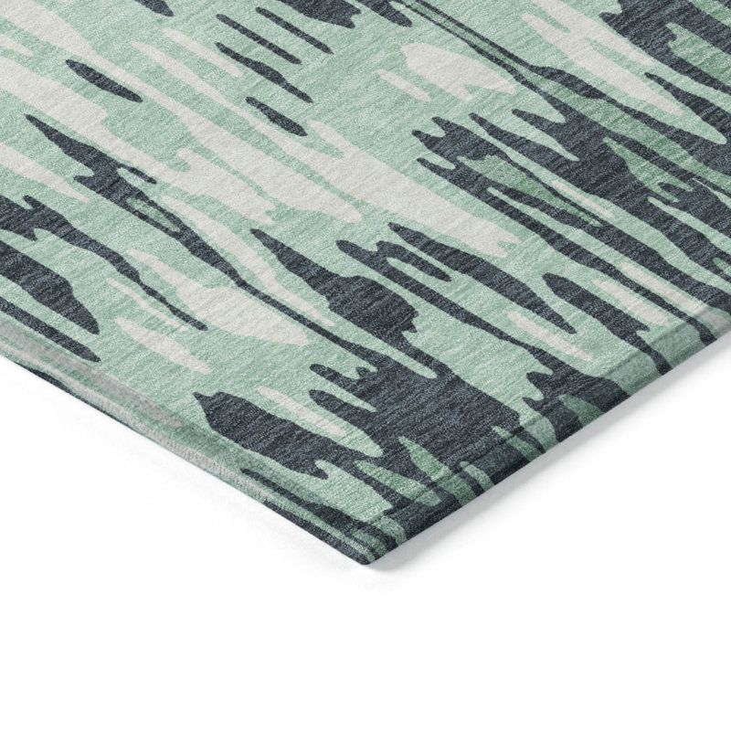 Sage Green Flat Woven Rectangular Synthetic Rug