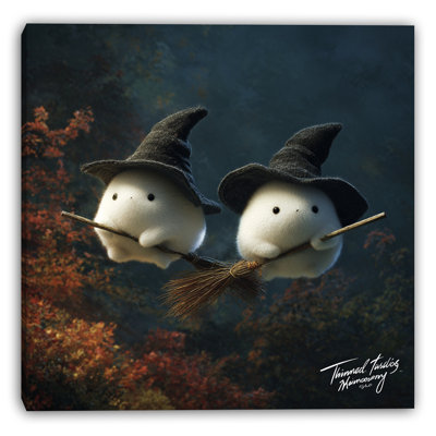Puffy Witches Duo Wrapped Canvas Wall Art