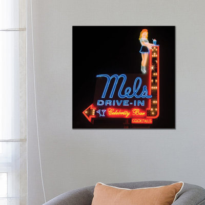 Mel''s Drive-in Neon Sign by Zoe Schumacher - Wrapped Canvas Print