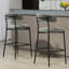 Tabouret de bar 26 po à hauteur de comptoir avec housse en tissu pour îlot de cuisine avec base thermolaquée noire et repose-pieds (gris)-1864703101