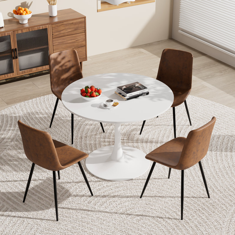 Ensemble de table ronde pour 4 (1 table + 4 chaises), H 28,7 po x L 31,5 po x l 31,5 po, Blanc