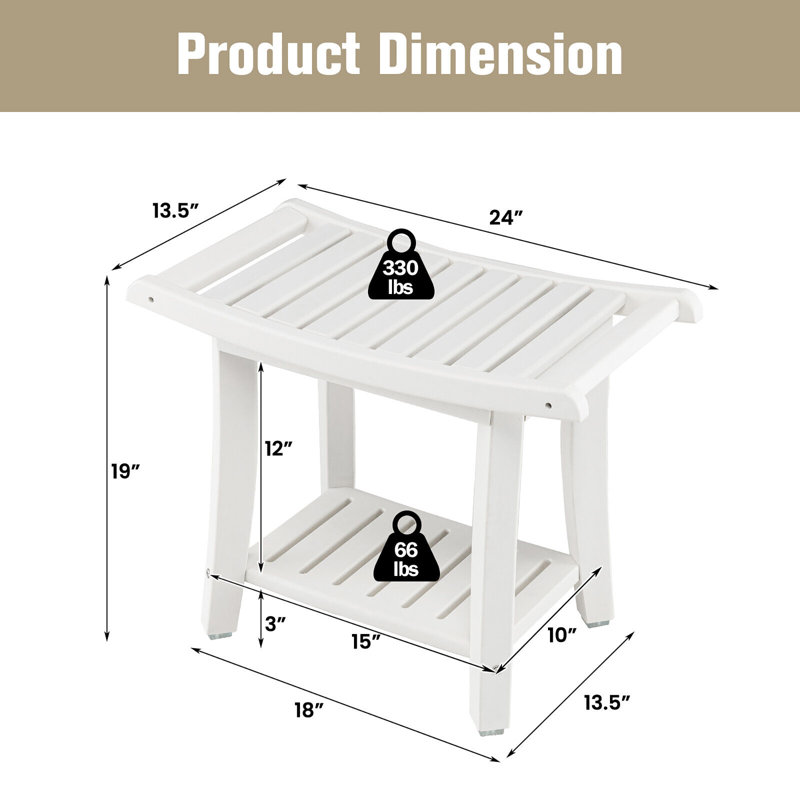 24'' W HDPE Shower Bench, Creamy White