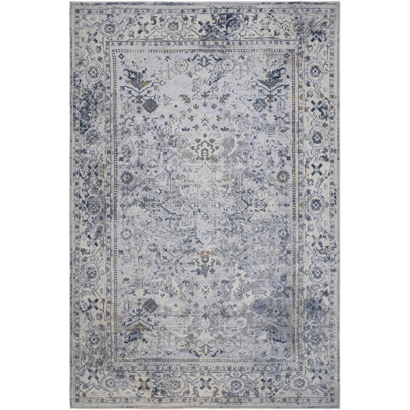 Tapis oriental gris / bleu Losino, Rectangle 7 pi 8 po x 10 pi 1 po