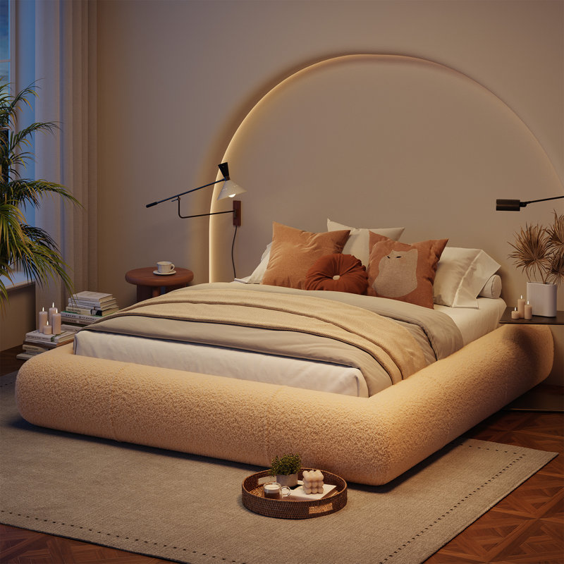  Soft Cloud Bed, Upholstered Platform Bed Frame With Anti-collision Rounded Corners For Bedroom, Queen