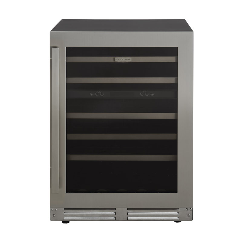 Marathon Dual Zone 23.5'' Built-In 46 Bottle Wine Refrigerator with Reversible Door, Stainless Steel
