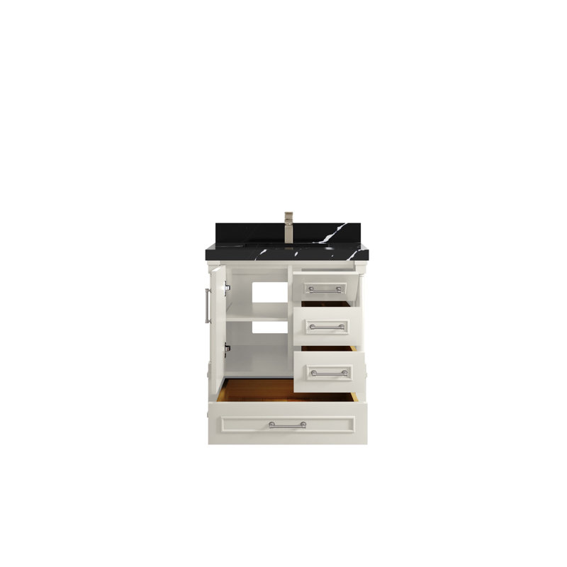 Meuble-lavabo simple 30 po avec plateau Aberdeen, Noir Calacatta