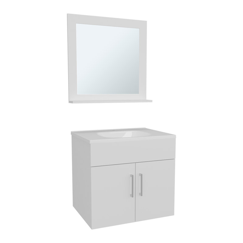 Armoire de salle de bain à miroir Blake avec deux tablettes intérieures, rangement mural , Blanc