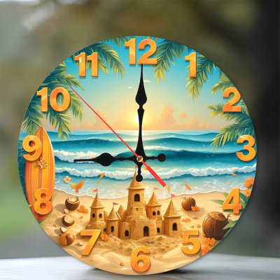 Beach Sunset Wall Clock with Sandcastle