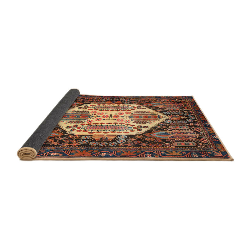 Tapis traditionnel beige / bleu / rose, Rond 4 pi