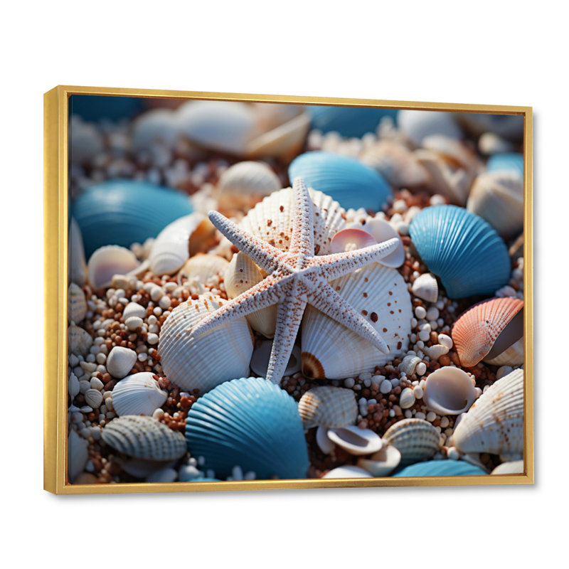 Coastal Seashell Symphony - impression, H 30 po x l 40 po x P 1,5 po, Cadre flottant doré